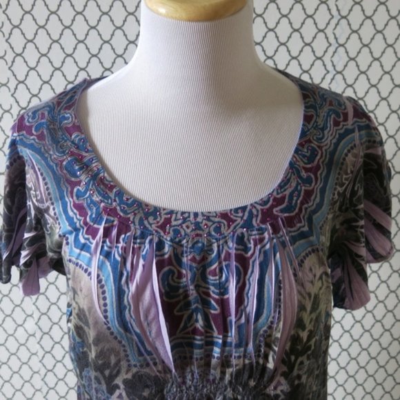 ONE WORLD Scoop Neck Elastic Pleats Tunic Large - Picture 4 of 6